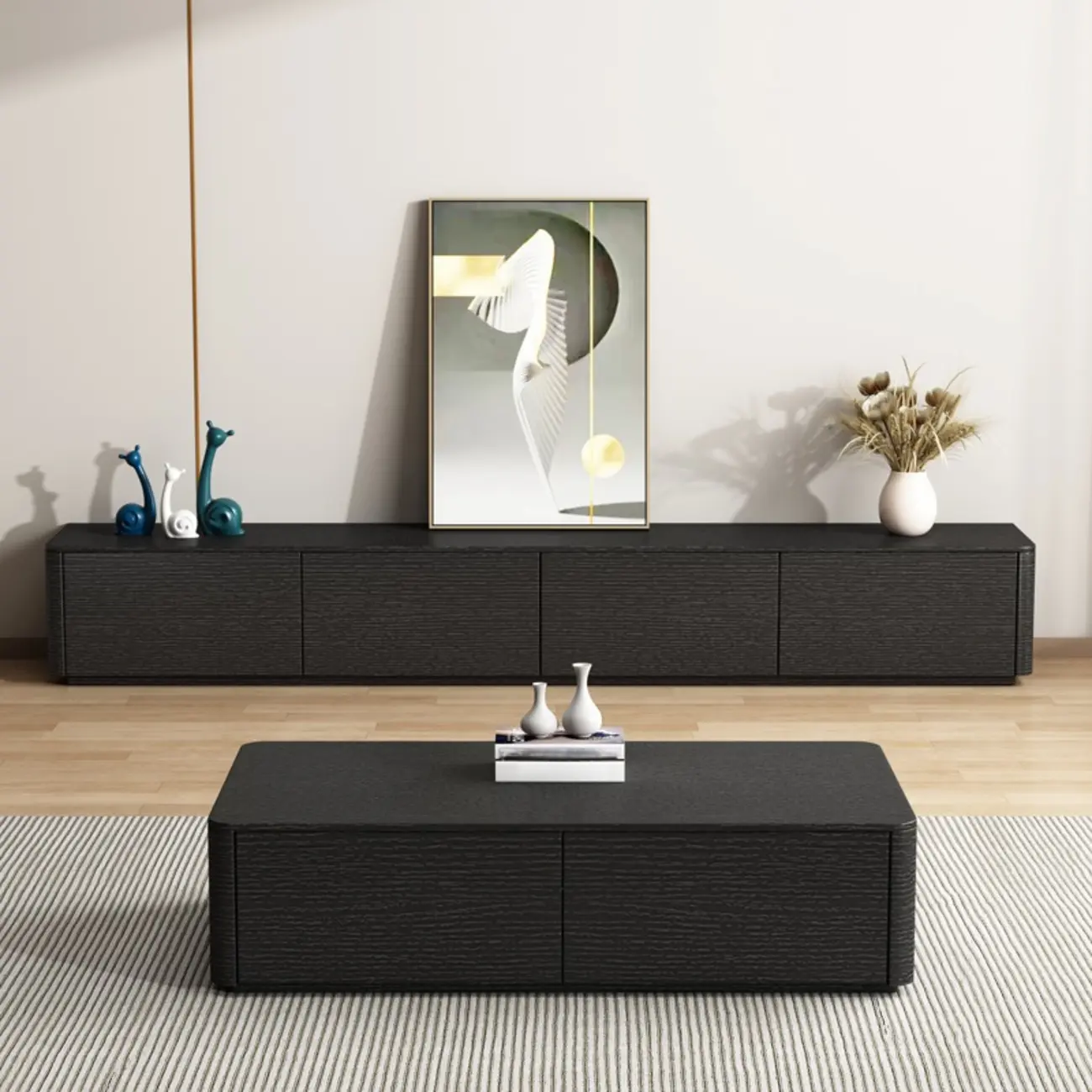 79" Black Wood Rectangle TV Stand with Drawer Image - 1 | homeyfad