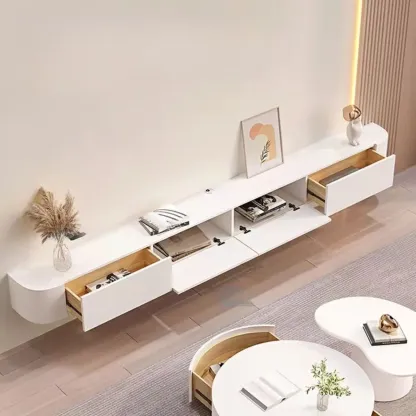 55" White Rubberwood Floating TV Stand with Cable Management Image - 3