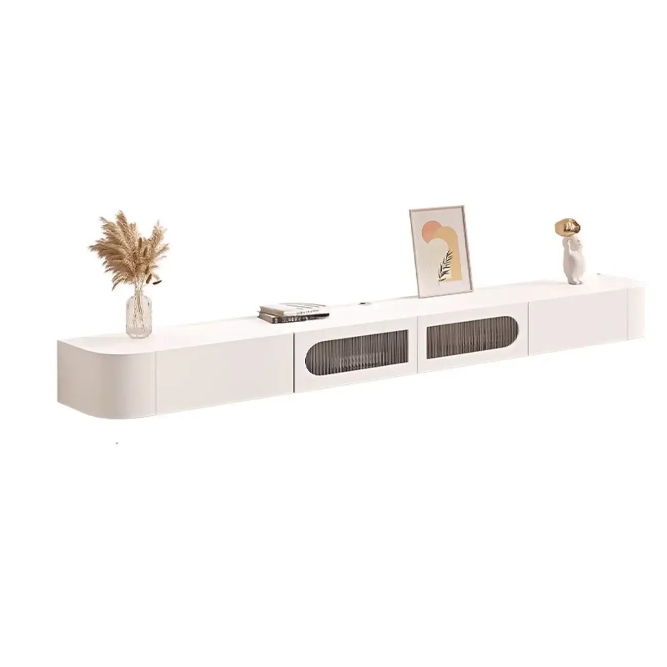 55" White Rubberwood Floating TV Stand with Cable Management