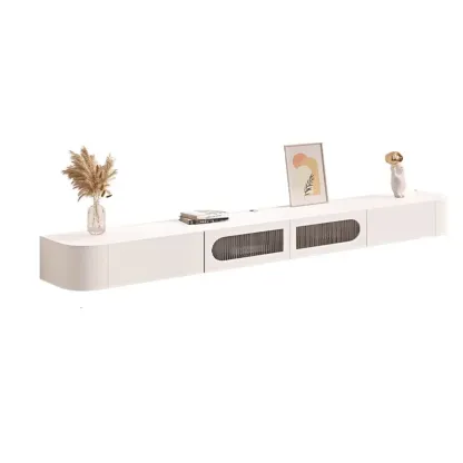 55" White Rubberwood Floating TV Stand with Cable Management