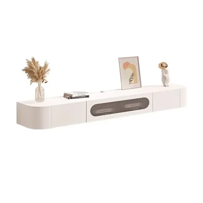 55" White Rubberwood Floating TV Stand with Cable Management Image - 4