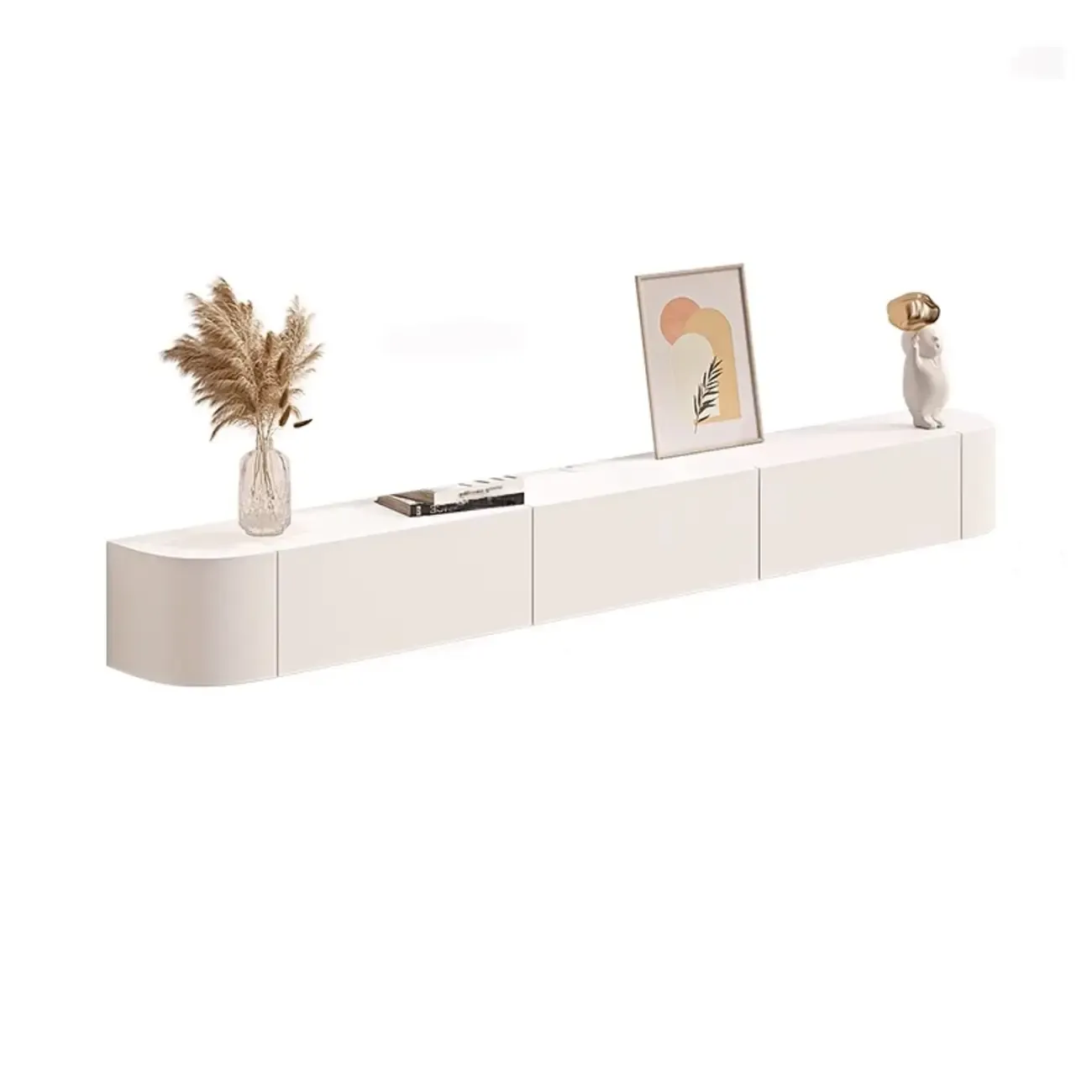 55" White Rubberwood Floating TV Stand with Cable Management Image - 5