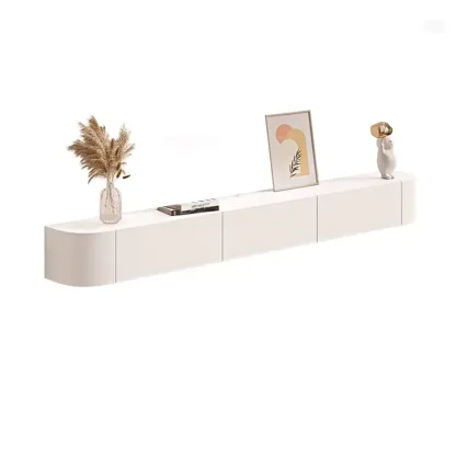 55" White Rubberwood Floating TV Stand with Cable Management Image - 5