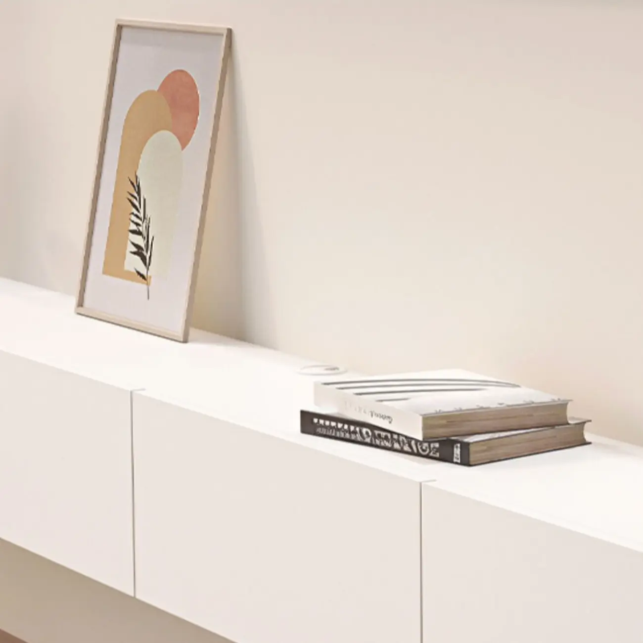 55" White Rubberwood Floating TV Stand with Cable Management Image - 6 | homeyfad