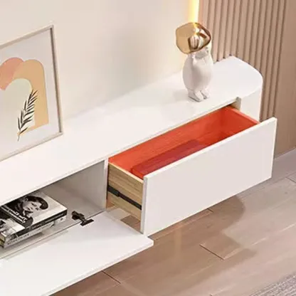 55" White Rubberwood Floating TV Stand with Cable Management Image - 7