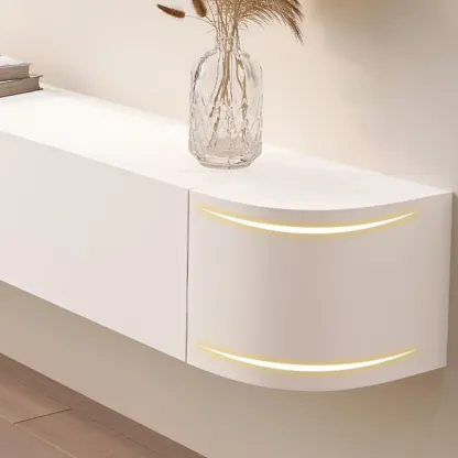 55" White Rubberwood Floating TV Stand with Cable Management Image - 8