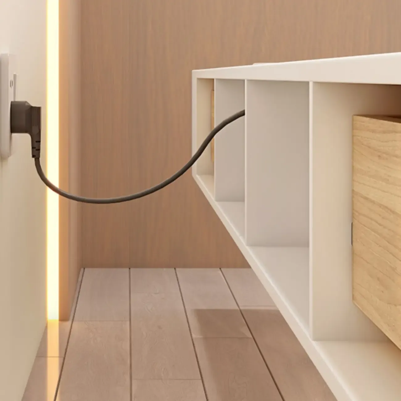 55" White Rubberwood Floating TV Stand with Cable Management Image - 10