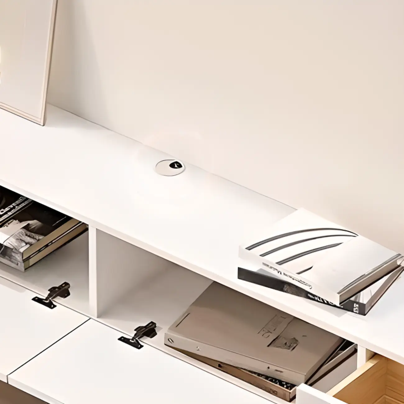 55" White Rubberwood Floating TV Stand with Cable Management Image - 11 | homeyfad