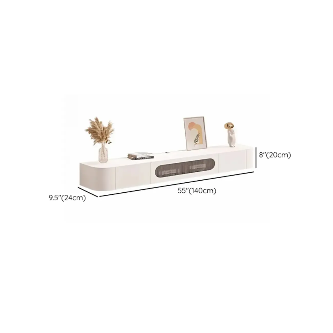 55" White Rubberwood Floating TV Stand with Cable Management Image - 13