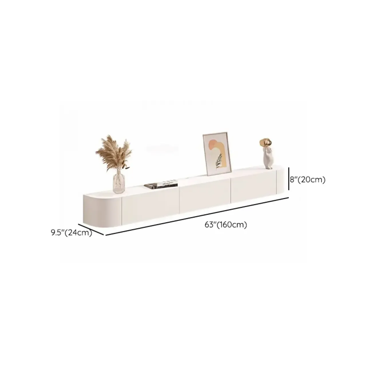 55" White Rubberwood Floating TV Stand with Cable Management Image - 14