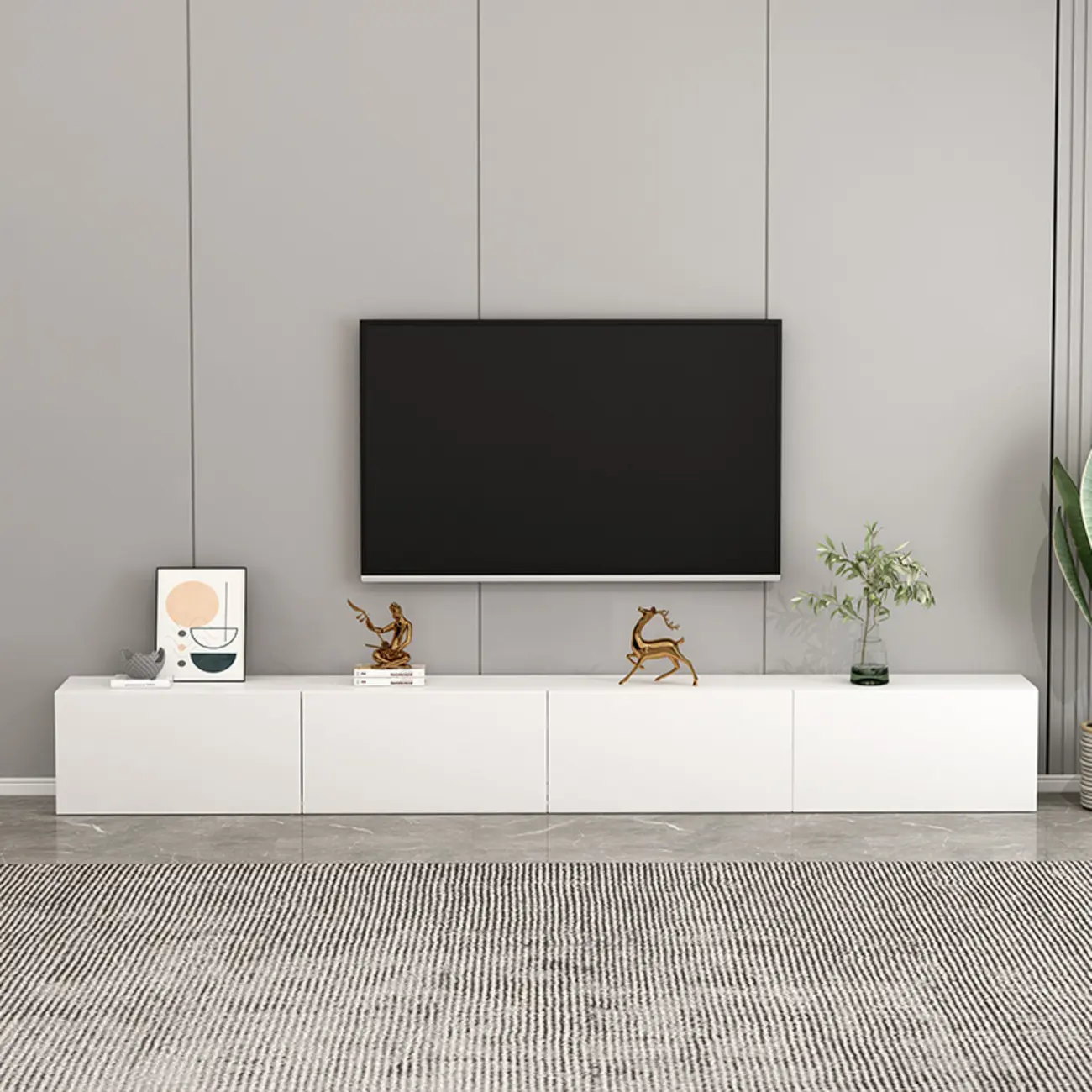 71" White Wood Rectangular TV Stand with Cable Management Image - 1 | homeyfad