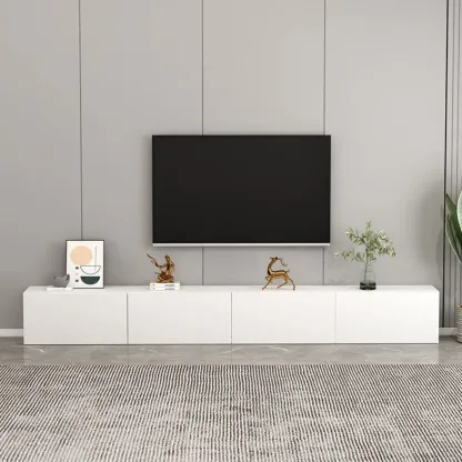 71" White Wood Rectangular TV Stand with Cable Management Image - 1