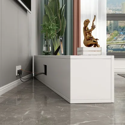 71" White Wood Rectangular TV Stand with Cable Management Image - 3