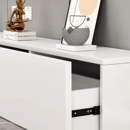 71" White Wood Rectangular TV Stand with Cable Management Image - 7