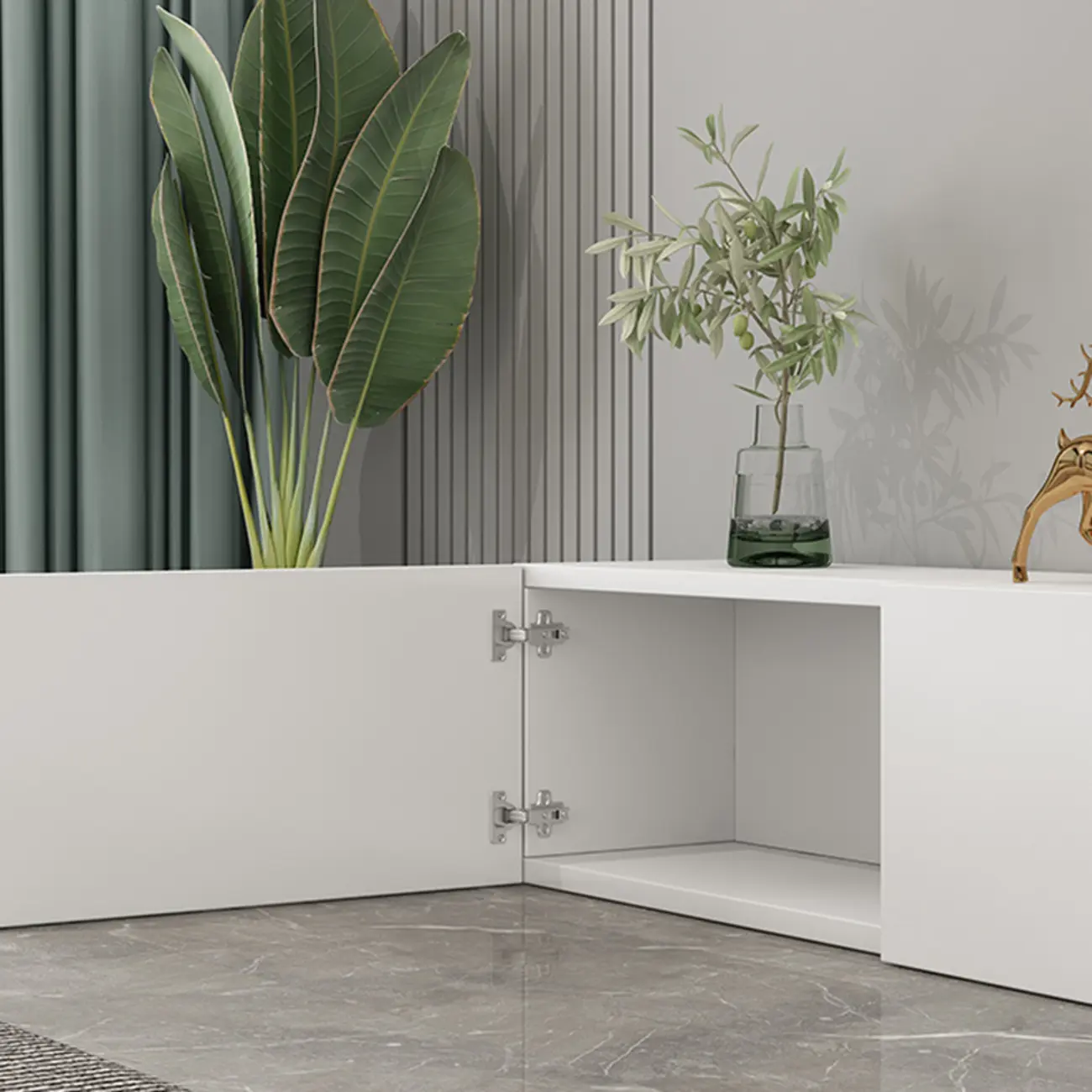 71" White Wood Rectangular TV Stand with Cable Management Image - 8 | homeyfad