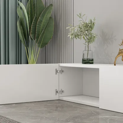 71" White Wood Rectangular TV Stand with Cable Management Image - 8