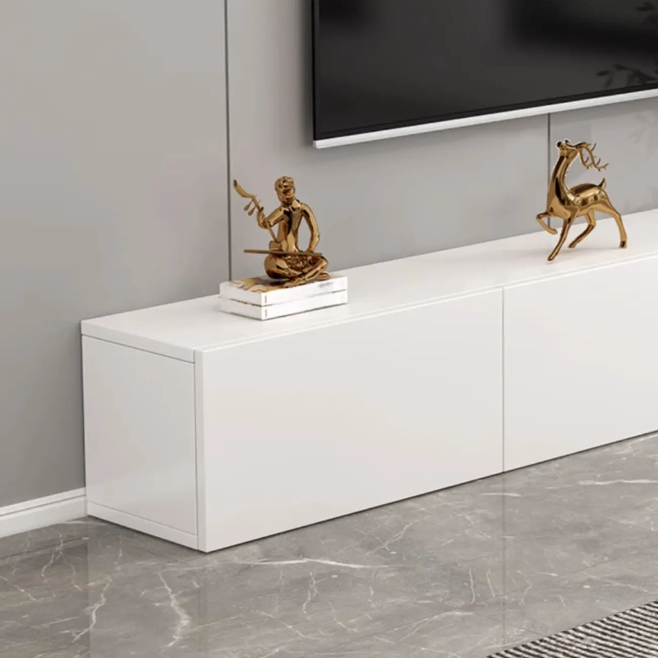 71" White Wood Rectangular TV Stand with Cable Management Image - 9 | homeyfad