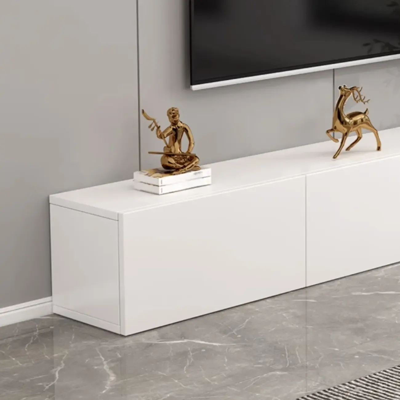 71" White Wood Rectangular TV Stand with Cable Management Image - 9