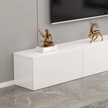 71" White Wood Rectangular TV Stand with Cable Management Image - 9