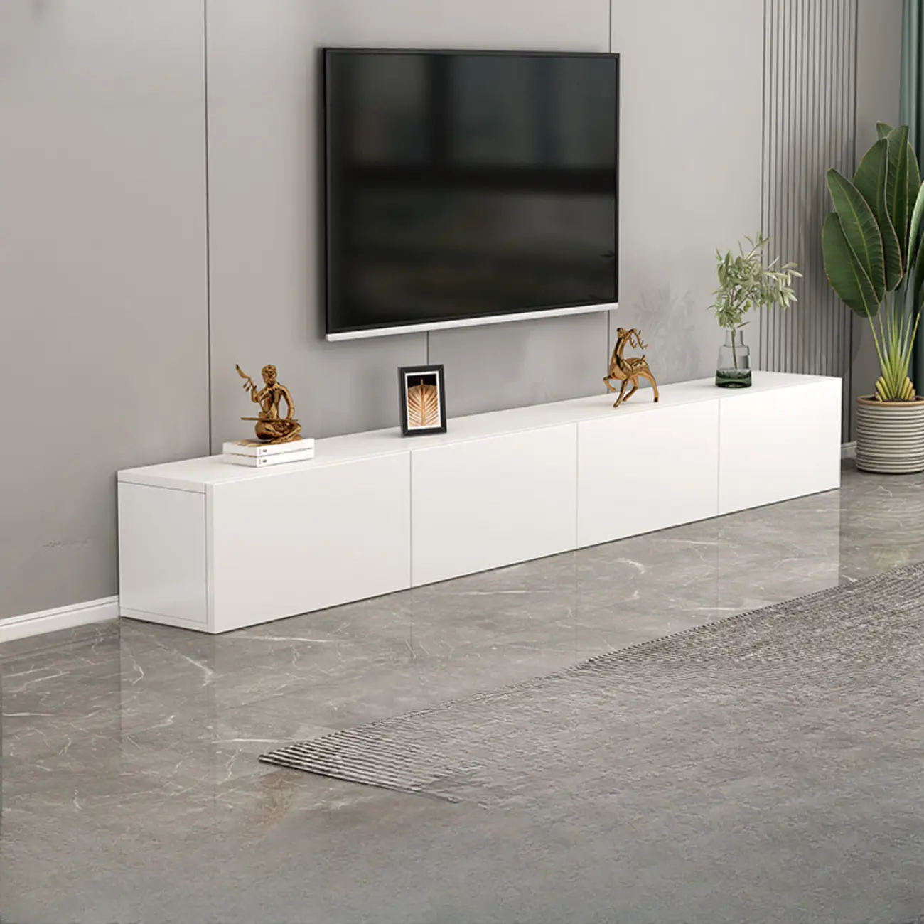 71" White Wood Rectangular TV Stand with Cable Management Image - 2 | homeyfad