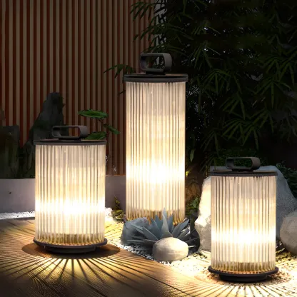 Black Metal Cylindrical Glass Post Cap Light Image - 1