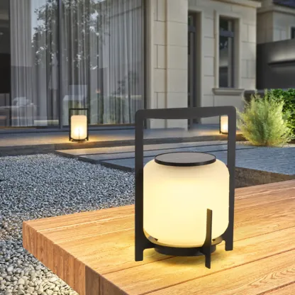 Round Solar Black Metal Lantern Post Cap Light Image - 1