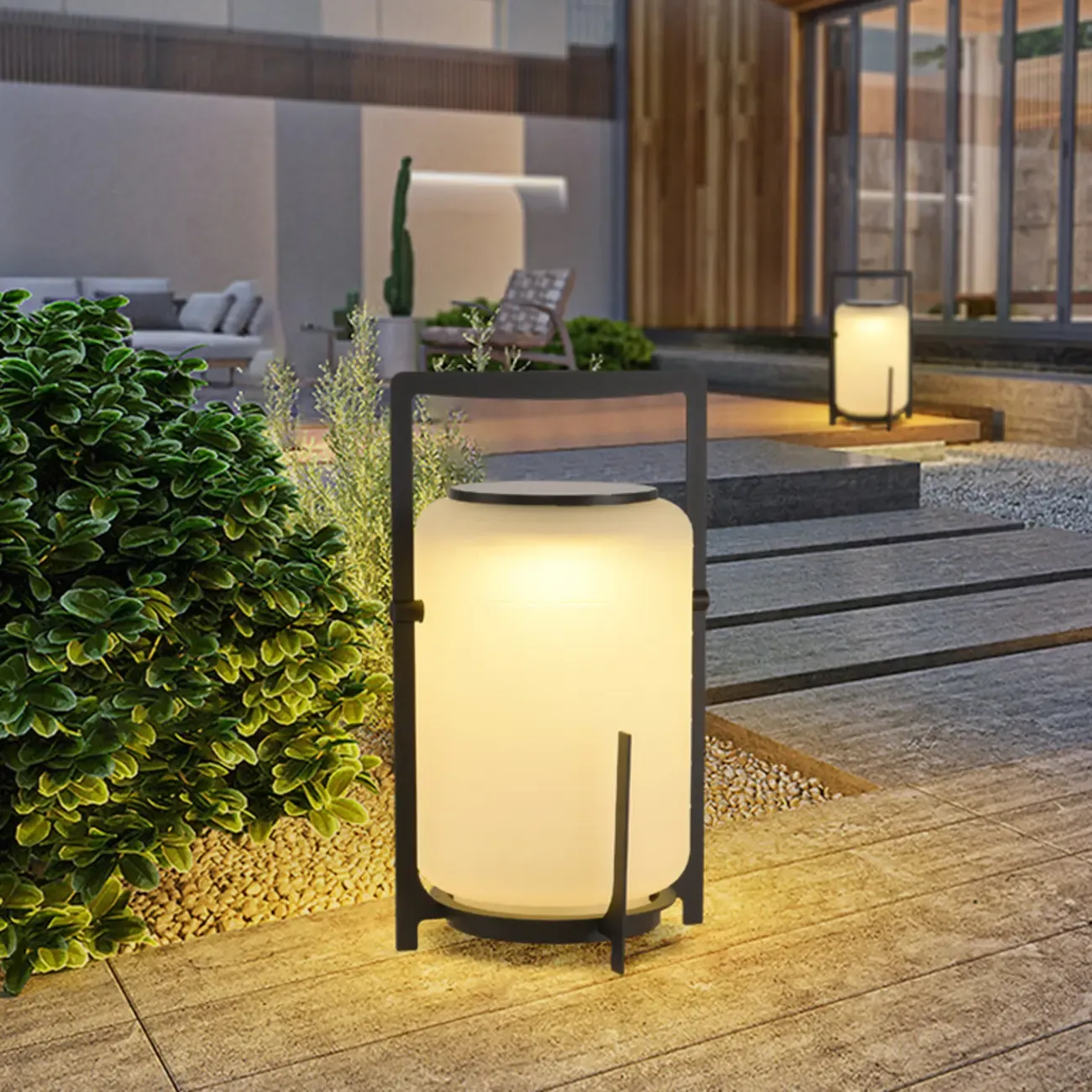 Round Solar Black Metal Lantern Post Cap Light Image - 4