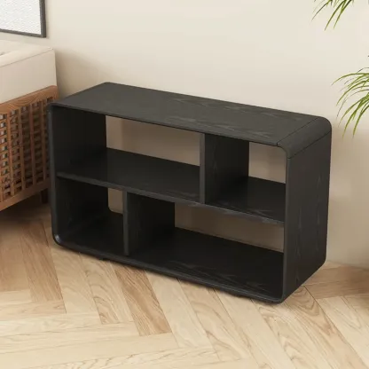 Narrow Rectangle Wooden Open Storage Black Side Table Image - 4