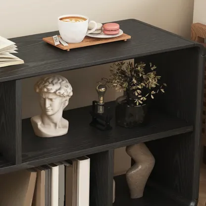 Narrow Rectangle Wooden Open Storage Black Side Table Image - 7