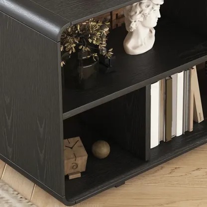 Narrow Rectangle Wooden Open Storage Black Side Table Image - 9