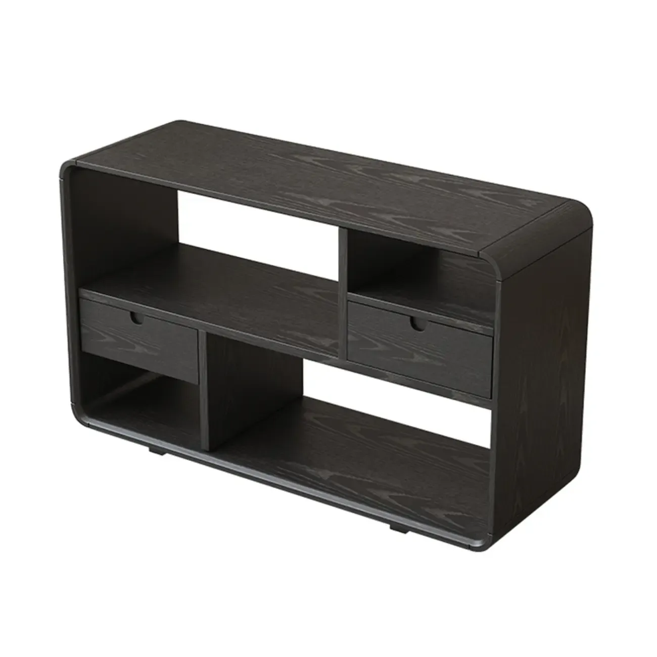 Narrow Rectangle Wooden Open Storage Black Side Table Image - 11