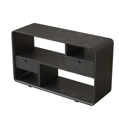 Narrow Rectangle Wooden Open Storage Black Side Table Image - 11