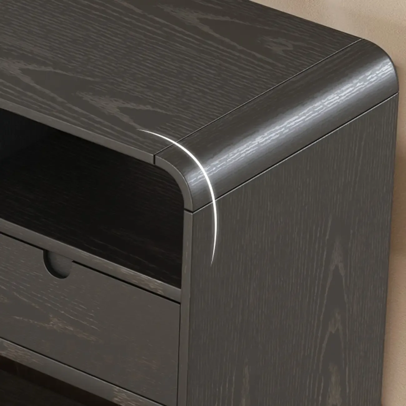 Narrow Rectangle Wooden Open Storage Black Side Table Image - 12