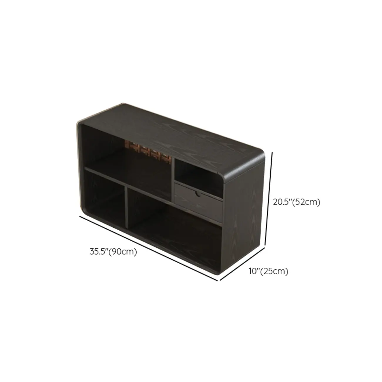 Narrow Rectangle Wooden Open Storage Black Side Table #size | homeyfad