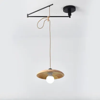 Modern Flexible Round Pendant Light in Solid Wood and Metal Image - 2