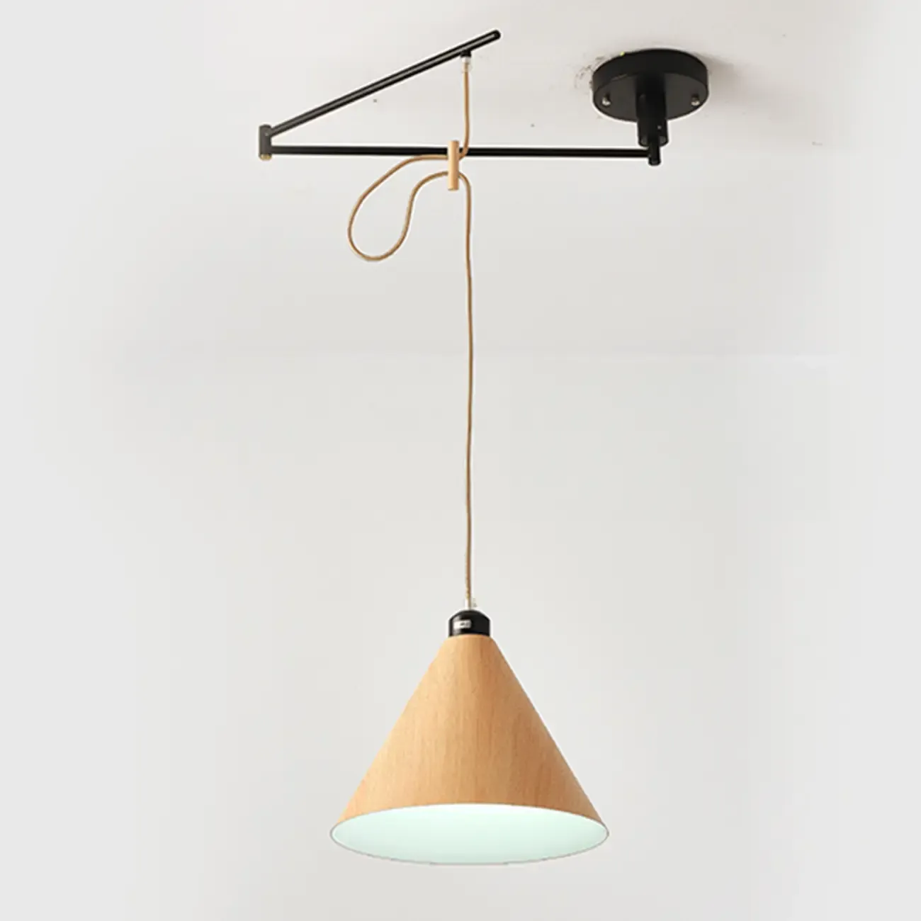 Modern Flexible Round Pendant Light in Solid Wood and Metal Image - 3