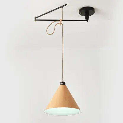 Modern Flexible Round Pendant Light in Solid Wood and Metal Image - 3