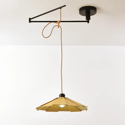 Modern Flexible Round Pendant Light in Solid Wood and Metal Image - 7