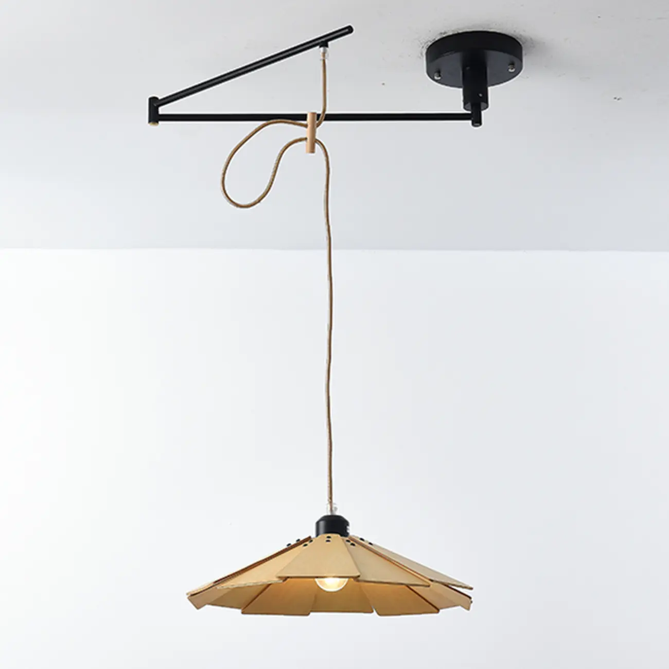 Modern Flexible Round Pendant Light in Solid Wood and Metal Image - 9 | homeyfad