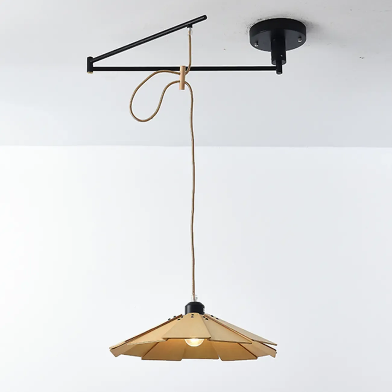 Modern Flexible Round Pendant Light in Solid Wood and Metal Image - 9