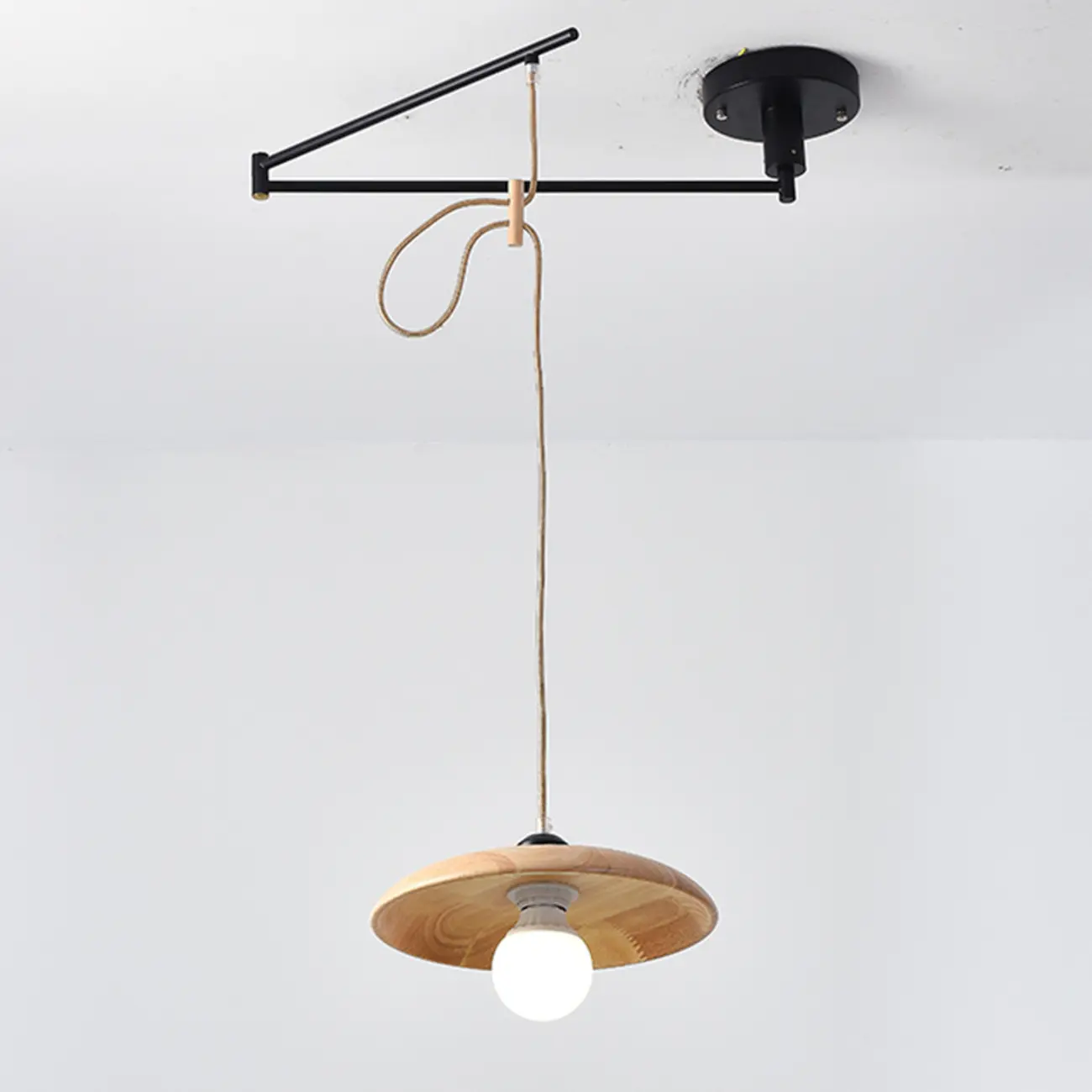 Modern Flexible Round Pendant Light in Solid Wood and Metal Image - 10 | homeyfad