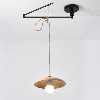 Modern Flexible Round Pendant Light in Solid Wood and Metal Image - 10