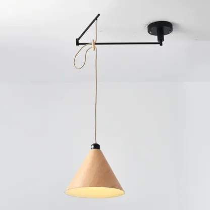 Modern Flexible Round Pendant Light in Solid Wood and Metal Image - 11