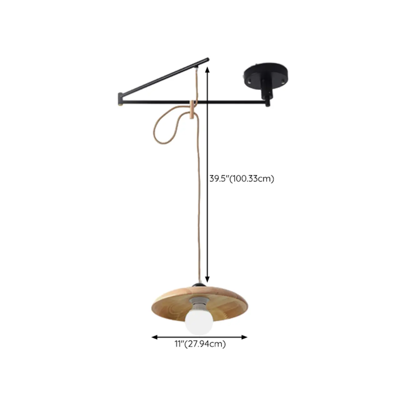 Modern Flexible Round Pendant Light in Solid Wood and Metal #size