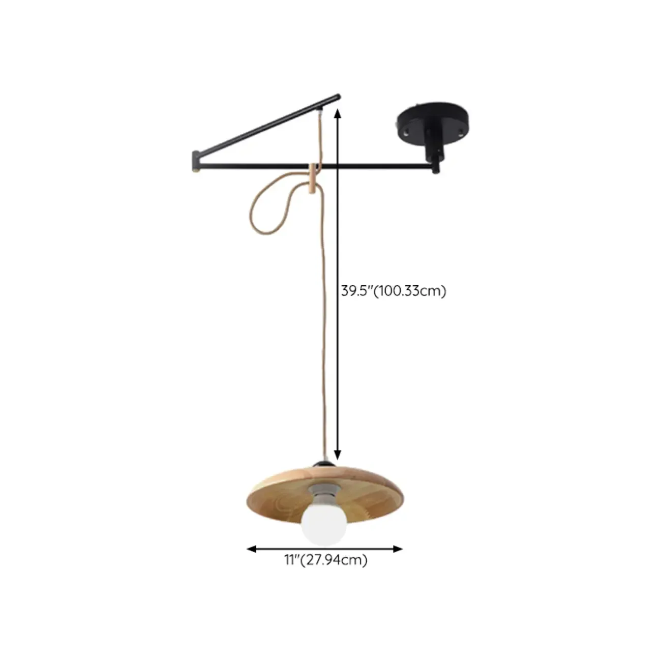 Modern Flexible Round Pendant Light in Solid Wood and Metal #size