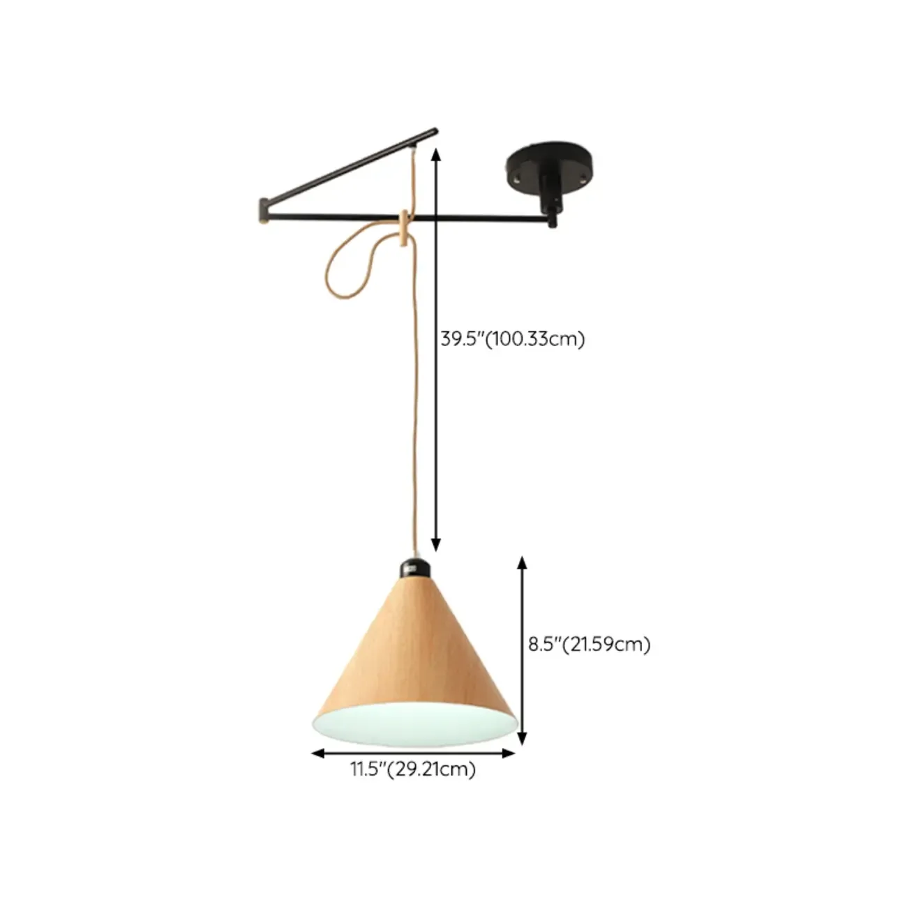 Modern Flexible Round Pendant Light in Solid Wood and Metal Image - 16