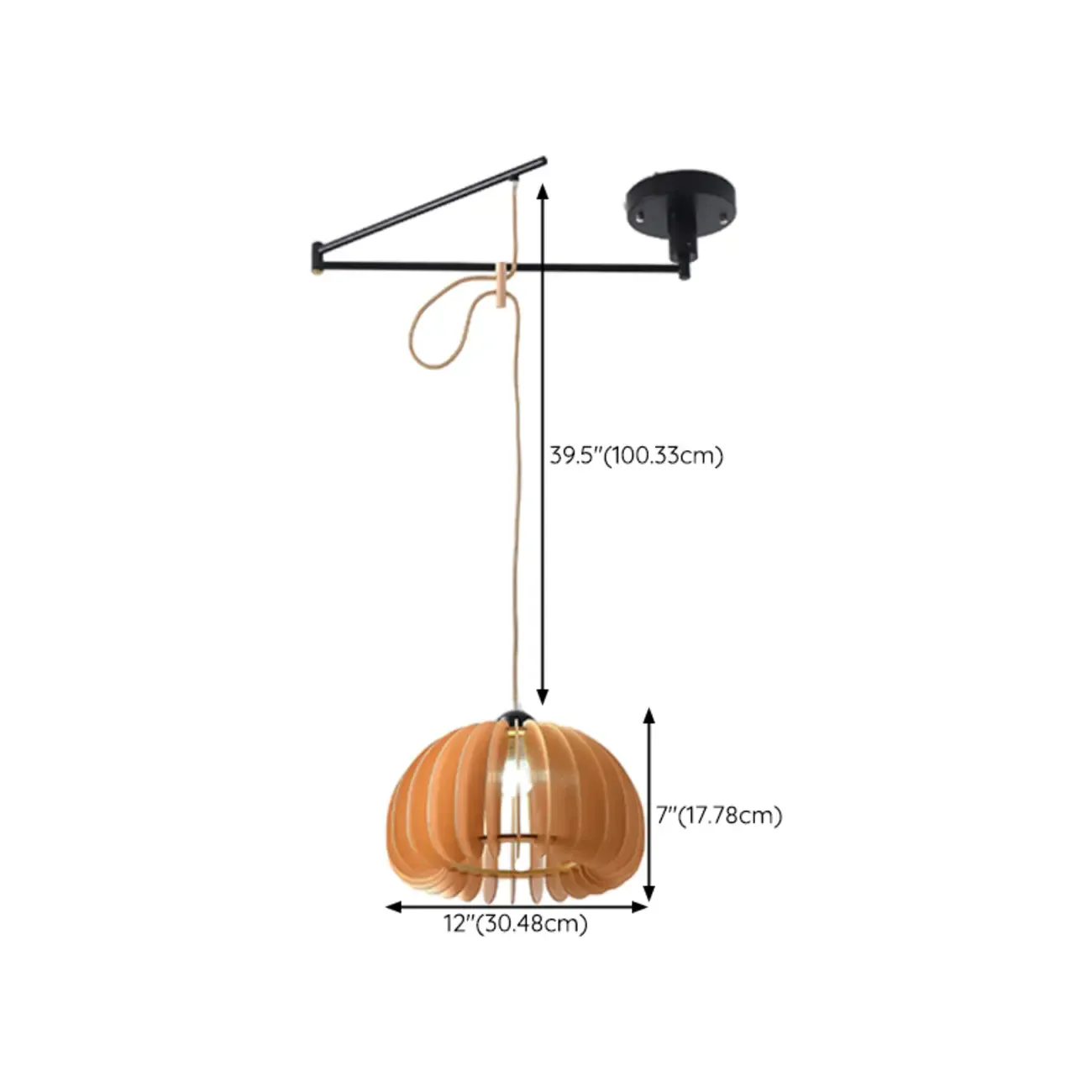 Modern Flexible Round Pendant Light in Solid Wood and Metal Image - 17