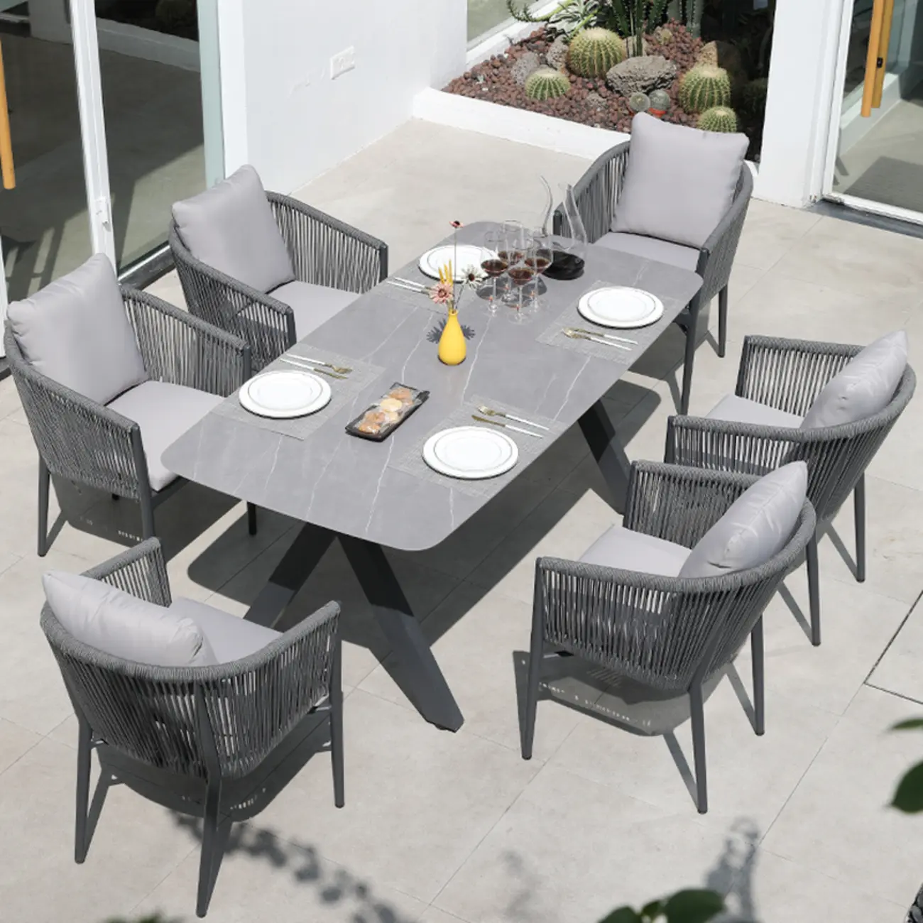 Weather-proof Patio Set With Cushioned Woven Rope Chairs Image - 1 | homeyfad