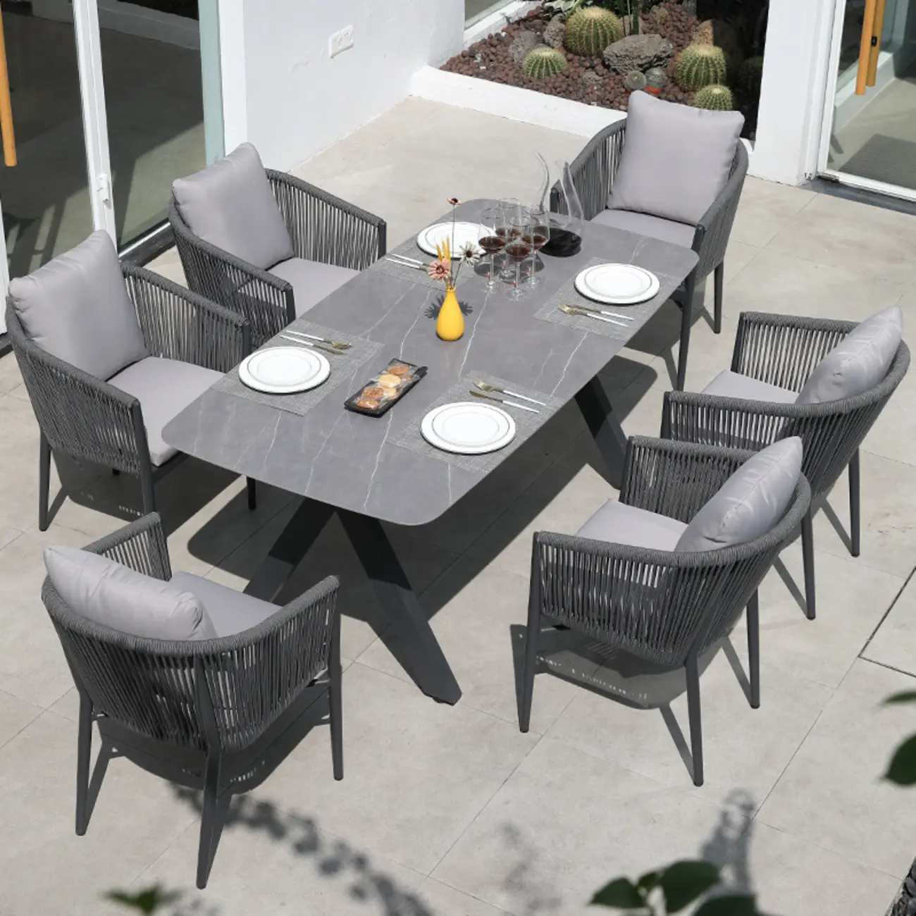 Weather-proof Patio Set With Cushioned Woven Rope Chairs Image - 2 | homeyfad