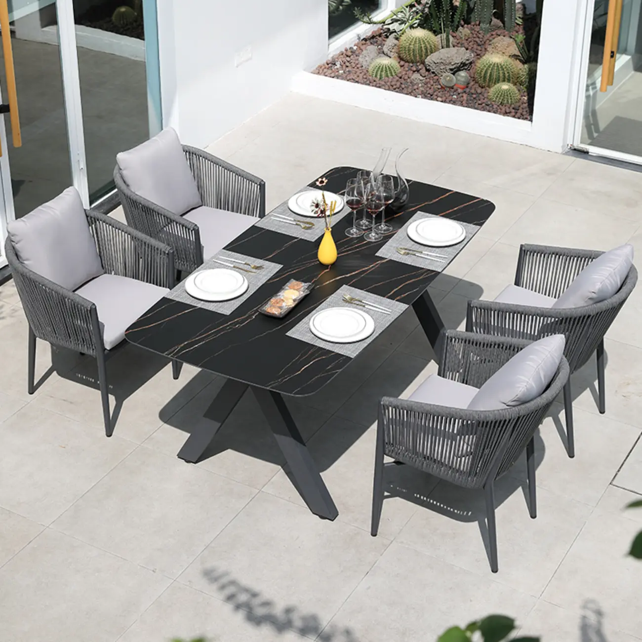 Weather-proof Patio Set With Cushioned Woven Rope Chairs Image - 4 | homeyfad